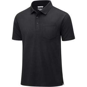 image:imageMAGCOMSEN Mens Polo Shirts with Pocket Cotton Pique Short Sleeve Collared Shirt Moisture Wicking Golf Shirts 3Button ShirtsBlack1