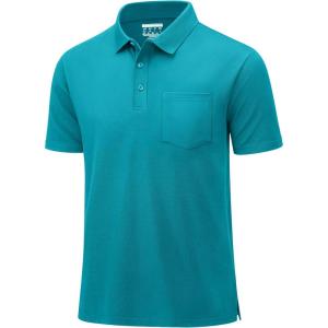 image:imageMAGCOMSEN Mens Polo Shirts with Pocket Cotton Pique Short Sleeve Collared Shirt Moisture Wicking Golf Shirts 3Button ShirtsBlue Green
