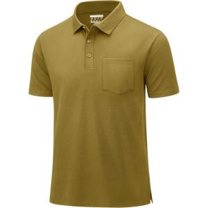 image:imageMAGCOMSEN Mens Polo Shirts with Pocket Cotton Pique Short Sleeve Collared Shirt Moisture Wicking Golf Shirts 3Button ShirtsBrown