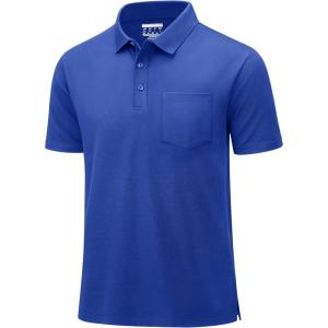 image:imageMAGCOMSEN Mens Polo Shirts with Pocket Cotton Pique Short Sleeve Collared Shirt Moisture Wicking Golf Shirts 3Button ShirtsColor Blue