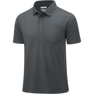 image:imageMAGCOMSEN Mens Polo Shirts with Pocket Cotton Pique Short Sleeve Collared Shirt Moisture Wicking Golf Shirts 3Button ShirtsDark Grey