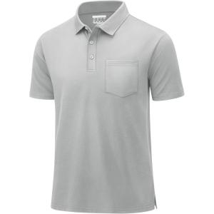 image:imageMAGCOMSEN Mens Polo Shirts with Pocket Cotton Pique Short Sleeve Collared Shirt Moisture Wicking Golf Shirts 3Button ShirtsLight Grey