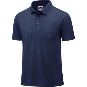 image:imageMAGCOMSEN Mens Polo Shirts with Pocket Cotton Pique Short Sleeve Collared Shirt Moisture Wicking Golf Shirts 3Button ShirtsNavy