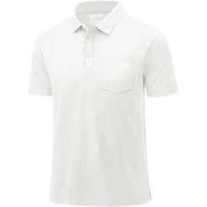 image:imageMAGCOMSEN Mens Polo Shirts with Pocket Cotton Pique Short Sleeve Collared Shirt Moisture Wicking Golf Shirts 3Button ShirtsWhite
