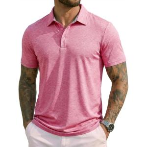 image:imageMAGCOMSEN Mens Short Sleeve Polo Golf Shirts 3Button Moisture Wicking Athletic TShirts Casual Collared Shirt2 Pink