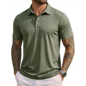 image:imageMAGCOMSEN Mens Short Sleeve Polo Golf Shirts 3Button Moisture Wicking Athletic TShirts Casual Collared Shirt3 Army Green