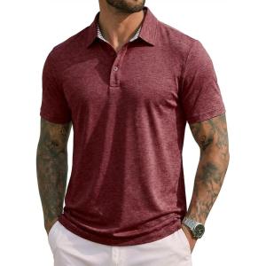 image:imageMAGCOMSEN Mens Short Sleeve Polo Golf Shirts 3Button Moisture Wicking Athletic TShirts Casual Collared Shirt5 Wine