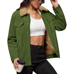 image:imageMAGCOMSEN Womens Corduroy Jacket Sherpa Fleece Lined Warm Winter Coat Button Down Casual Jacket with PocketsArmy Green