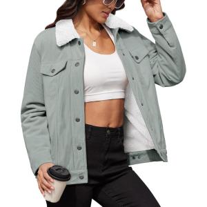 image:imageMAGCOMSEN Womens Corduroy Jacket Sherpa Fleece Lined Warm Winter Coat Button Down Casual Jacket with PocketsLight Grey