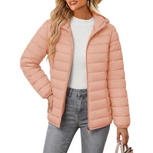 image:imageMAGCOMSEN Womens Hooded Puffer Jacket Lightweight Quilted Padded Coat 4 Pockets Zipup Winter Warm OuterwearApricot