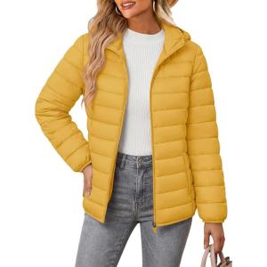 image:imageMAGCOMSEN Womens Hooded Puffer Jacket Lightweight Quilted Padded Coat 4 Pockets Zipup Winter Warm OuterwearGinger