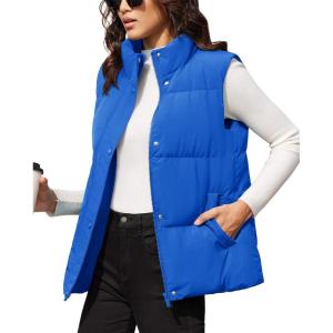image:imageMAGCOMSEN Womens Puffer Down Vest Oversized Zip Up Outerwear Lightweight Winter Padded Gilet Jacket with PocketsColor Blue