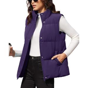 image:imageMAGCOMSEN Womens Puffer Down Vest Oversized Zip Up Outerwear Lightweight Winter Padded Gilet Jacket with PocketsDark Purple