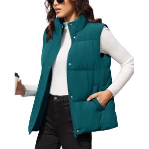 image:imageMAGCOMSEN Womens Puffer Down Vest Oversized Zip Up Outerwear Lightweight Winter Padded Gilet Jacket with PocketsEmerald Green