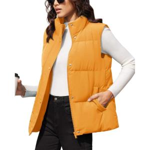 image:imageMAGCOMSEN Womens Puffer Down Vest Oversized Zip Up Outerwear Lightweight Winter Padded Gilet Jacket with PocketsGinger