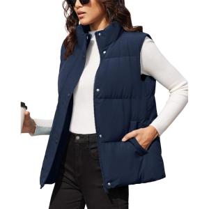 image:imageMAGCOMSEN Womens Puffer Down Vest Oversized Zip Up Outerwear Lightweight Winter Padded Gilet Jacket with PocketsNavy