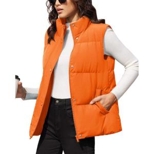 image:imageMAGCOMSEN Womens Puffer Down Vest Oversized Zip Up Outerwear Lightweight Winter Padded Gilet Jacket with PocketsOrange