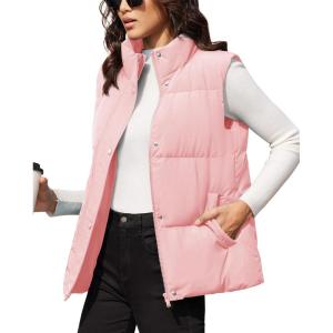image:imageMAGCOMSEN Womens Puffer Down Vest Oversized Zip Up Outerwear Lightweight Winter Padded Gilet Jacket with PocketsPink