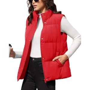 image:imageMAGCOMSEN Womens Puffer Down Vest Oversized Zip Up Outerwear Lightweight Winter Padded Gilet Jacket with PocketsRed