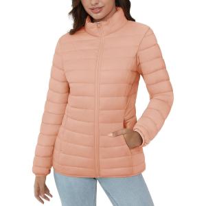 image:imageMAGCOMSEN Womens Puffer Jacket Lightweight Quilted Padded 4 Pockets Zipup Standcollar Winter Fleece CoatApricot