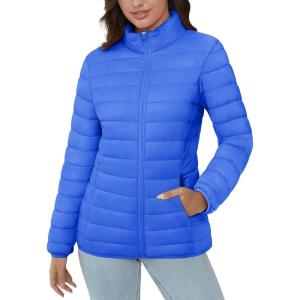 image:imageMAGCOMSEN Womens Puffer Jacket Lightweight Quilted Padded 4 Pockets Zipup Standcollar Winter Fleece CoatAzure Blue