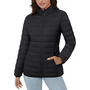 image:imageMAGCOMSEN Womens Puffer Jacket Lightweight Quilted Padded 4 Pockets Zipup Standcollar Winter Fleece CoatBlack