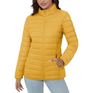 image:imageMAGCOMSEN Womens Puffer Jacket Lightweight Quilted Padded 4 Pockets Zipup Standcollar Winter Fleece CoatGinger