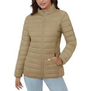 image:imageMAGCOMSEN Womens Puffer Jacket Lightweight Quilted Padded 4 Pockets Zipup Standcollar Winter Fleece CoatKhaki