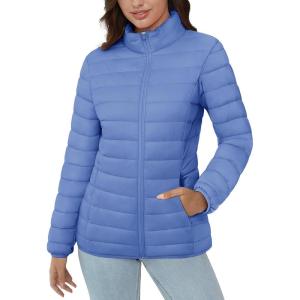 image:imageMAGCOMSEN Womens Puffer Jacket Lightweight Quilted Padded 4 Pockets Zipup Standcollar Winter Fleece CoatLight Blue