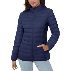 image:imageMAGCOMSEN Womens Puffer Jacket Lightweight Quilted Padded 4 Pockets Zipup Standcollar Winter Fleece CoatNavy Blue