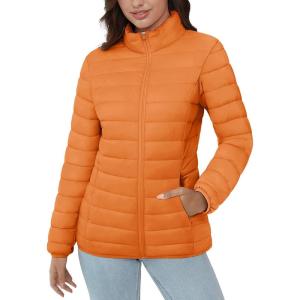 image:imageMAGCOMSEN Womens Puffer Jacket Lightweight Quilted Padded 4 Pockets Zipup Standcollar Winter Fleece CoatOrange