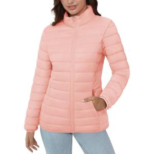 image:imageMAGCOMSEN Womens Puffer Jacket Lightweight Quilted Padded 4 Pockets Zipup Standcollar Winter Fleece CoatPink