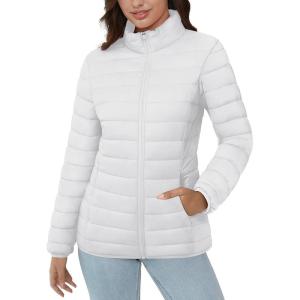image:imageMAGCOMSEN Womens Puffer Jacket Lightweight Quilted Padded 4 Pockets Zipup Standcollar Winter Fleece CoatWhite