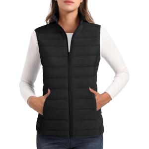 image:imageMAGCOMSEN Womens Puffer Vest Lightweight Stand Collar Zip 4 Pockets Puffy Vests Sleeveless Quilted Padded OuterwearA1black