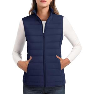 image:imageMAGCOMSEN Womens Puffer Vest Lightweight Stand Collar Zip 4 Pockets Puffy Vests Sleeveless Quilted Padded OuterwearAnavy