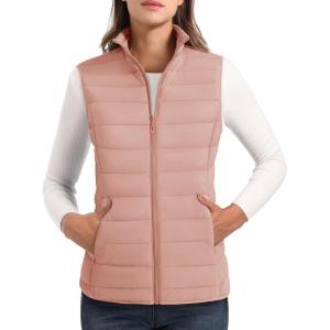 image:imageMAGCOMSEN Womens Puffer Vest Lightweight Stand Collar Zip 4 Pockets Puffy Vests Sleeveless Quilted Padded OuterwearApricot