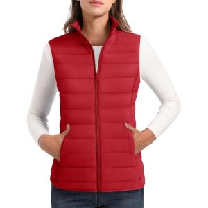 image:imageMAGCOMSEN Womens Puffer Vest Lightweight Stand Collar Zip 4 Pockets Puffy Vests Sleeveless Quilted Padded OuterwearAtomato Red