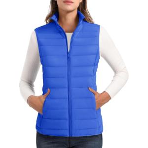 image:imageMAGCOMSEN Womens Puffer Vest Lightweight Stand Collar Zip 4 Pockets Puffy Vests Sleeveless Quilted Padded OuterwearAzure Blue
