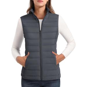 image:imageMAGCOMSEN Womens Puffer Vest Lightweight Stand Collar Zip 4 Pockets Puffy Vests Sleeveless Quilted Padded OuterwearDark Grey