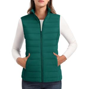 image:imageMAGCOMSEN Womens Puffer Vest Lightweight Stand Collar Zip 4 Pockets Puffy Vests Sleeveless Quilted Padded OuterwearEmerald Green