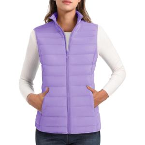 image:imageMAGCOMSEN Womens Puffer Vest Lightweight Stand Collar Zip 4 Pockets Puffy Vests Sleeveless Quilted Padded OuterwearLight Purple