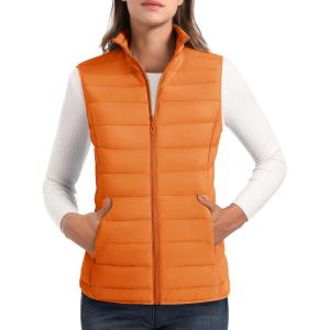 image:imageMAGCOMSEN Womens Puffer Vest Lightweight Stand Collar Zip 4 Pockets Puffy Vests Sleeveless Quilted Padded OuterwearOrange