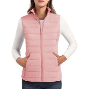 image:imageMAGCOMSEN Womens Puffer Vest Lightweight Stand Collar Zip 4 Pockets Puffy Vests Sleeveless Quilted Padded OuterwearPink