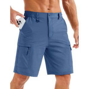 image:imageMAGCOMSEN Mens Hiking Cargo Shorts Quick Dry Lightweight 9 Golf Shorts Summer Casual Work Outdoor with 5 Zipper PocketsBlue Grey