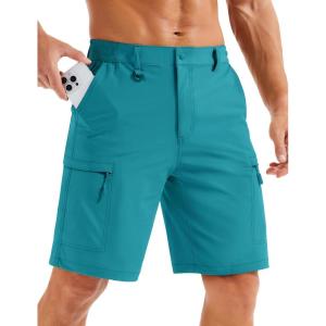 image:imageMAGCOMSEN Mens Hiking Cargo Shorts Quick Dry Lightweight 9 Golf Shorts Summer Casual Work Outdoor with 5 Zipper PocketsLake Blue