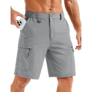 image:imageMAGCOMSEN Mens Hiking Cargo Shorts Quick Dry Lightweight 9 Golf Shorts Summer Casual Work Outdoor with 5 Zipper PocketsLight Grey