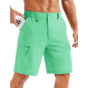 image:imageMAGCOMSEN Mens Hiking Cargo Shorts Quick Dry Lightweight 9 Golf Shorts Summer Casual Work Outdoor with 5 Zipper PocketsMint Green