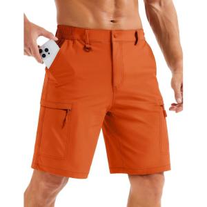 image:imageMAGCOMSEN Mens Hiking Cargo Shorts Quick Dry Lightweight 9 Golf Shorts Summer Casual Work Outdoor with 5 Zipper PocketsOrange