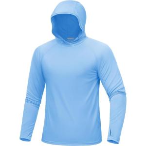 image:imageMAGCOMSEN Mens UPF 50 Sun Protection Hoodies Quick Dry Long Sleeve Rash Guard Lightweight Hoodie Shirt Fishing RunningBlue