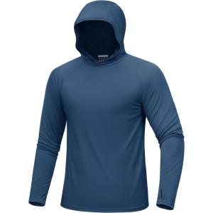 image:imageMAGCOMSEN Mens UPF 50 Sun Protection Hoodies Quick Dry Long Sleeve Rash Guard Lightweight Hoodie Shirt Fishing RunningBluegrey